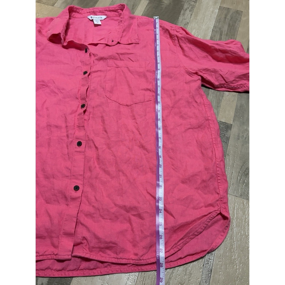 Athleta Womens XL Retreat Linen Top Pink Beach Boho City Natural Fiber Button Up - Picture 4 of 7